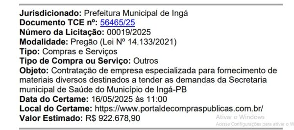 A cidade de Ingá possui população de cerca de 17.692 habitantes