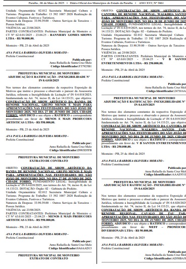 Prefeitura de Monteiro desembolsa mais de R$ 2,7 milhões em cachês de Victor e Léo, Menos é Mais e outros artistas Prefeitura de Monteiro desembolsa mais de R$ 2,7 milhões em cachês de Victor e Léo, Menos é Mais e outros artistas
