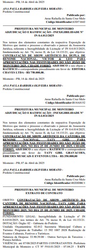 Prefeitura de Monteiro desembolsa mais de R$ 2,7 milhões em cachês de Victor e Léo, Menos é Mais e outros artistas Prefeitura de Monteiro desembolsa mais de R$ 2,7 milhões em cachês de Victor e Léo, Menos é Mais e outros artistas