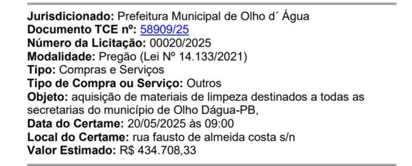 Cidade da Paraíba com 6 mil habitantes lança edital para comprar 1.500 vassouras