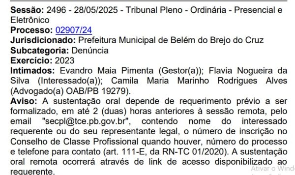TCE intima prefeito de Belém do Brejo do Cruz para explicar pagamento de mais de R$ 9 mil a possível funcionária fantasma