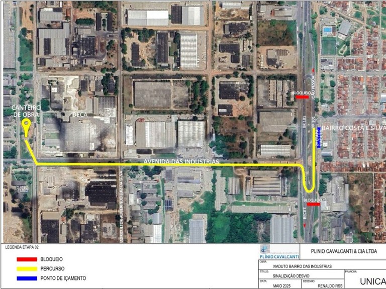 Içamento das vigas do viaduto bloqueia avenida e modifica trânsito no Bairro das Indústrias