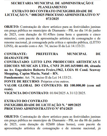 Prefeitura de Diamante vai torrar R$ 1 milhão em shows de Calcinha Preta, Japãozin e outros artistas para São João