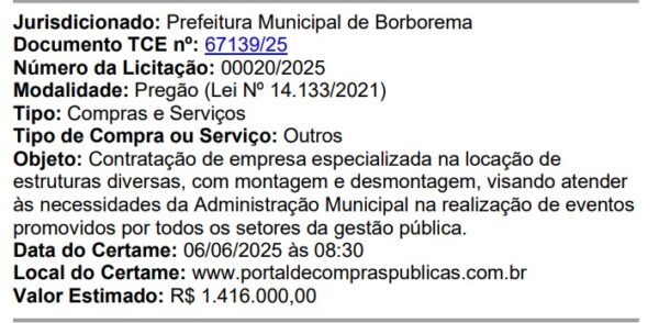O certame está marcado para o dia 6 de junho de 2025