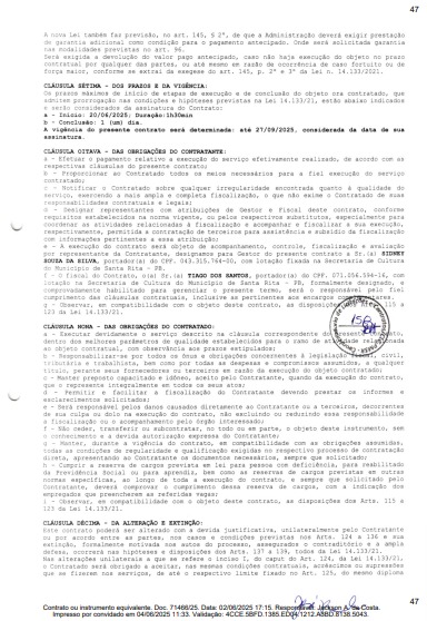 Contrato do show de Xand em Santa Rita. (foto: reprodução/Tramita/TCE-PB)