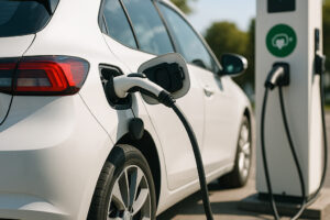 6 principais problemas ao carregar carros elétricos e como evitá-los Carro elétrico conectado a carregador