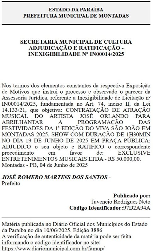 Prefeitura de Montadas gasta mais de R$ 600 mil em show de Walkyria Santos e outros artistas para São João de 2025