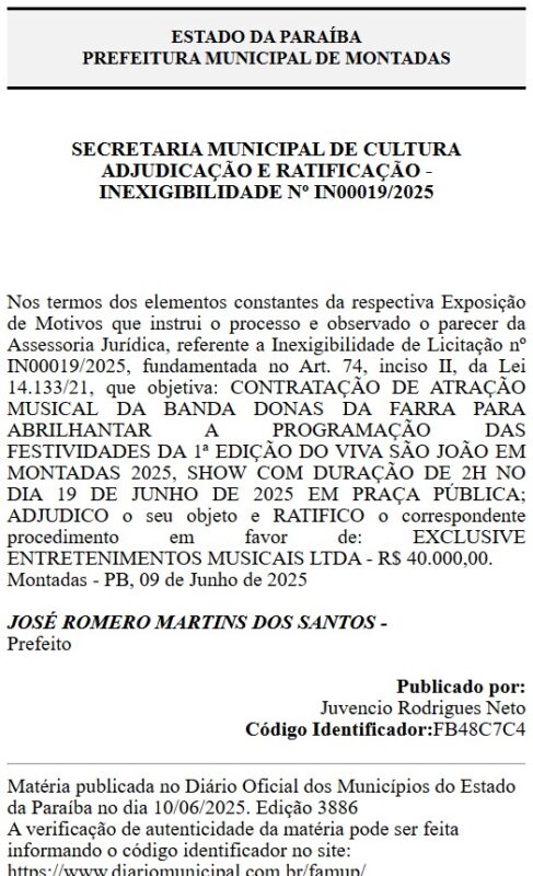Prefeitura de Montadas gasta mais de R$ 600 mil em show de Walkyria Santos e outros artistas para São João de 2025