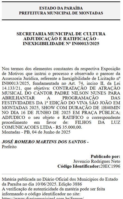 Prefeitura de Montadas gasta mais de R$ 600 mil em show de Walkyria Santos e outros artistas para São João de 2025
