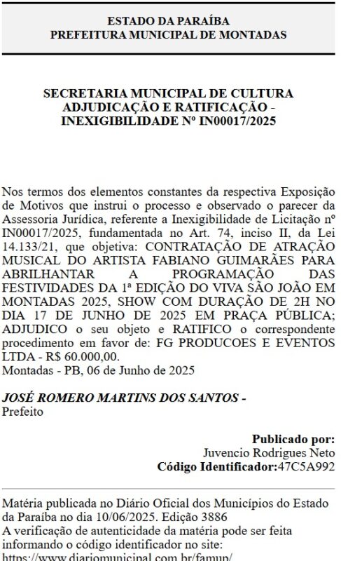 Prefeitura de Montadas gasta mais de R$ 600 mil em show de Walkyria Santos e outros artistas para São João de 2025