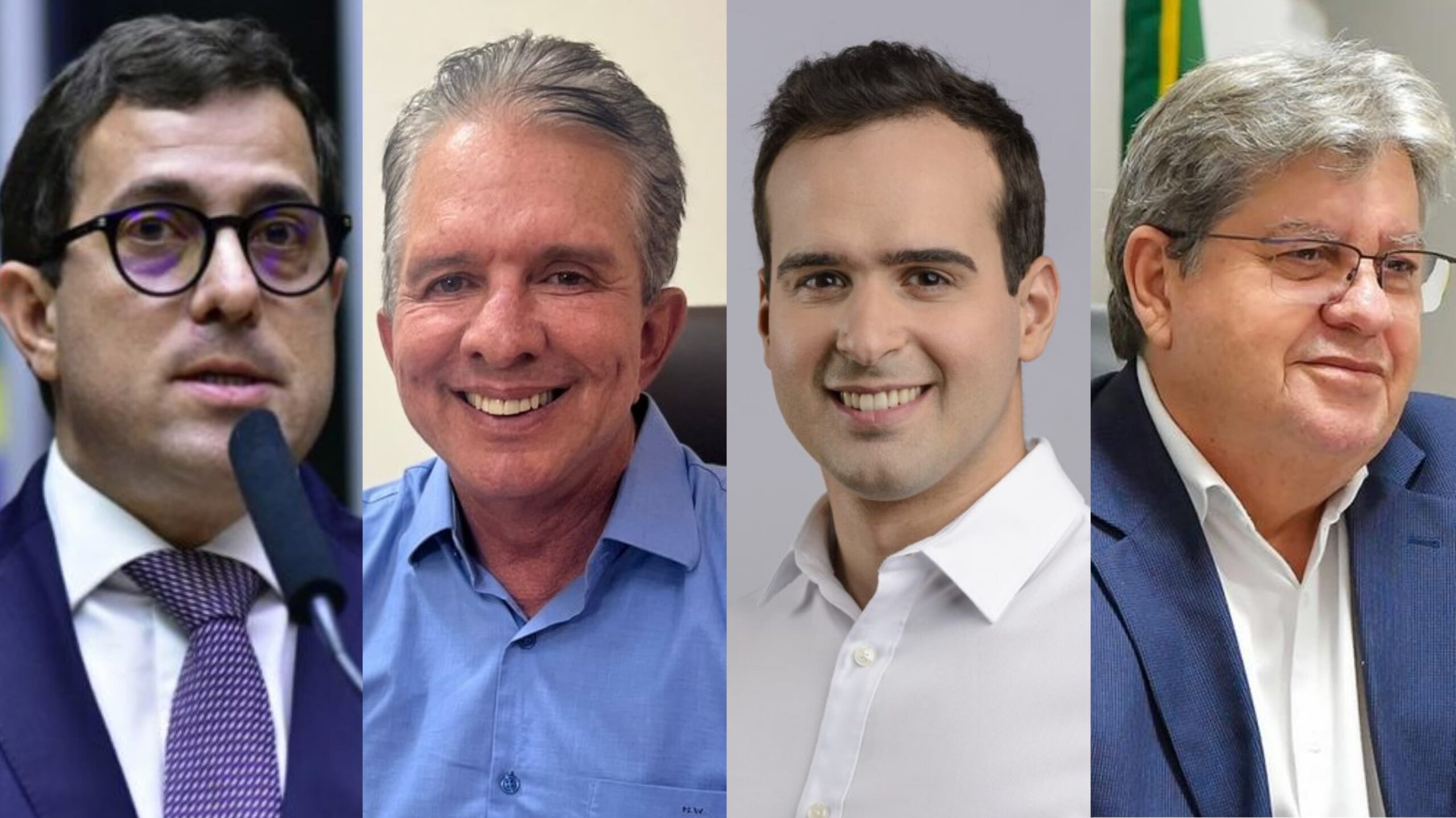 Fotos de Lucas Ribeiro, Nabor Wanderley e João Azevêdo, representando a articulação da chapa governista para as eleições de 2026 na Paraíba.