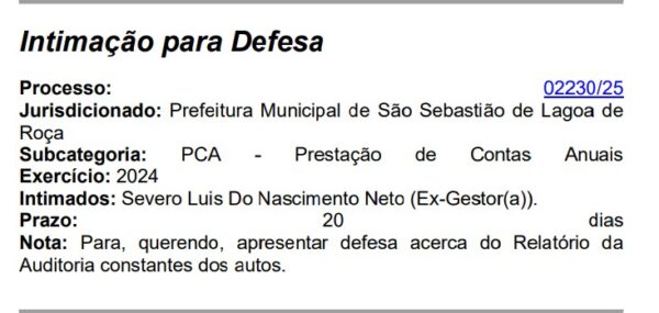 TCE-PB dá 20 dias para ex-prefeito de São Sebastião de Lagoa de Roça explicar percentual de contratações temporários acima de 89%