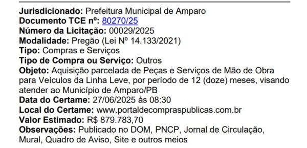 Licitação de Amparo