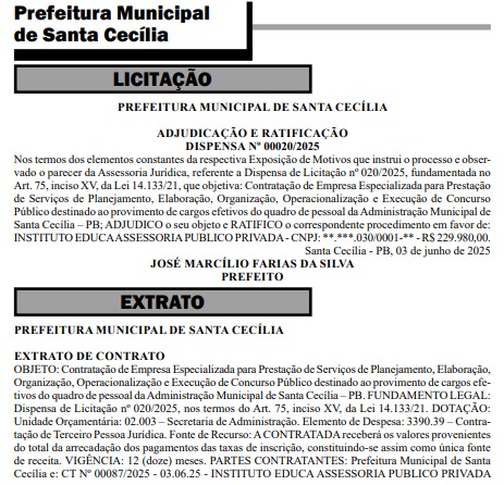 Prefeitura de Santa Cecília se prepara para lançar novo concurso público; confira banca contratada
