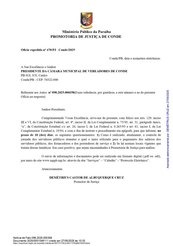 ofício para câmara de conde