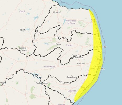  Inmet divulga alerta de perigo devido ao acumulado de chuva para João Pessoa e todo o litoral da Paraíba