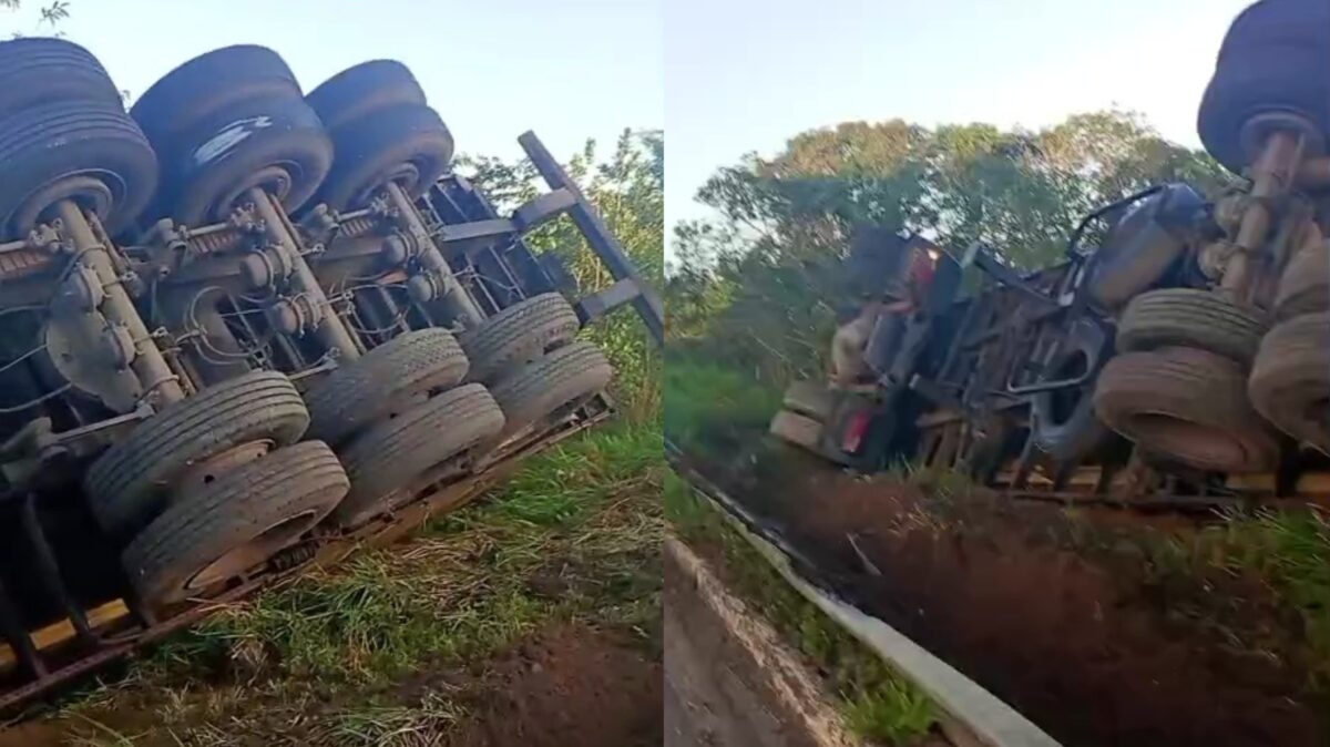 VÍDEO: caminhão tomba na BR-101 em Mamanguape VÍDEO: caminhão tomba na BR-101 em Mamanguape