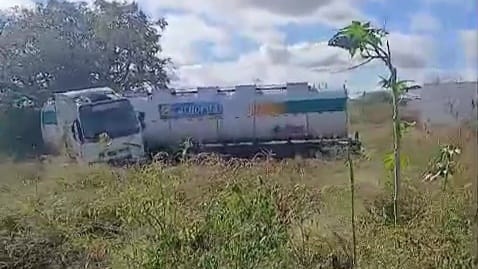 VÍDEO: motorista perde o controle e caminhão-tanque colide com animal e poste na BR-230 (foto: reprodução/redes sociais) caminhão