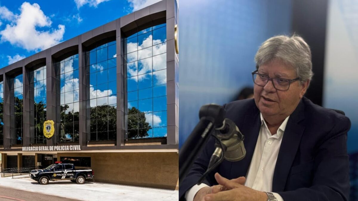 Nova Delegacia-Geral da Polícia Civil e o governador João Azevêdo (PSB). (foto: divulgação/PCPB/Clilson Júnior/colagem ClickPB)