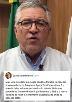 Ministro da Saúde anuncia a chegada de 14 médicos do Programa Agora Tem Especialista à Paraíba