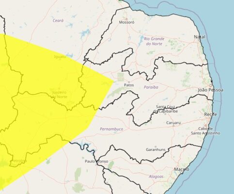 Inmet divulga alerta amarelo para 42 cidades paraibanas e população deve ficar atenta