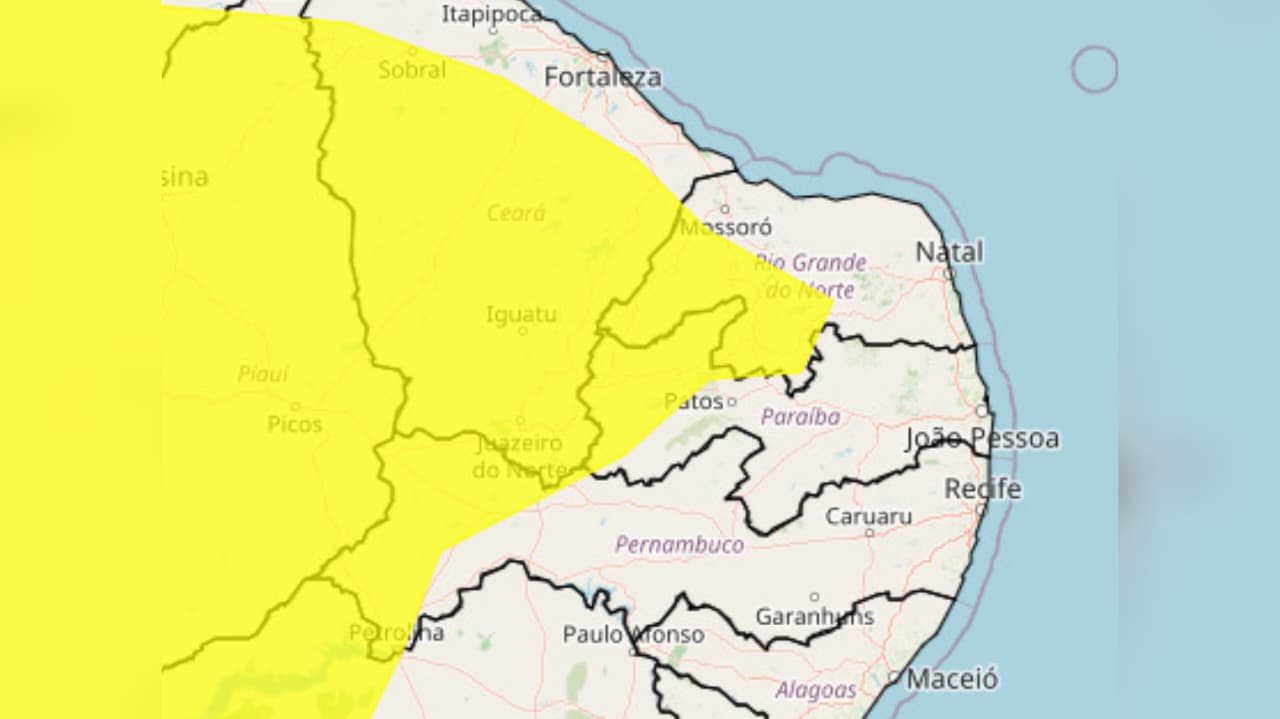 Parte da área abrangida pelo alerta de baixa umidade do Inmet. (foto: reprodução/Inmet) 