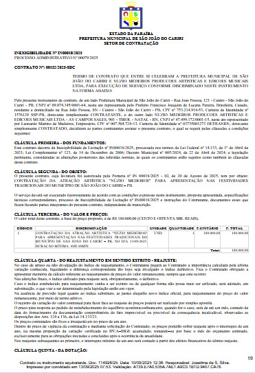 Contrato com Núzio Medeiros. (foto: reprodução/Tramita TCE-PB)