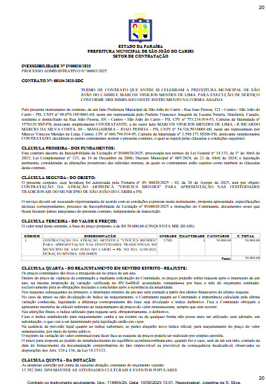 Contrato com Vinícius Mendes. (foto: reprodução/Tramita)