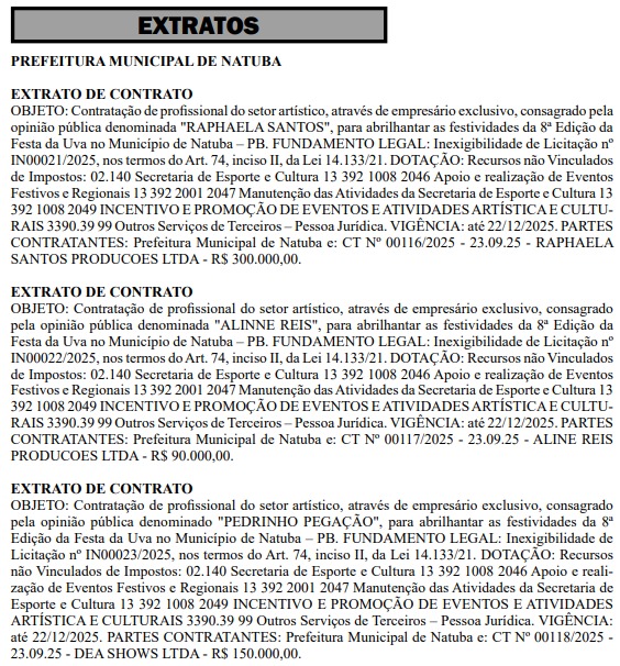 Prefeitura de Natuba desembolsa R$ 540 mil em show de Raphaela Santos e outros artistas 1 WhatsApp Image 2025 09 24 at 07.37.58