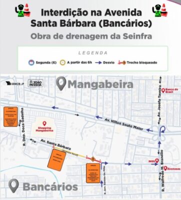 Obra de drenagem vai interditar por 30 dias trecho de rua que dá acesso ao Mangabeira Shopping