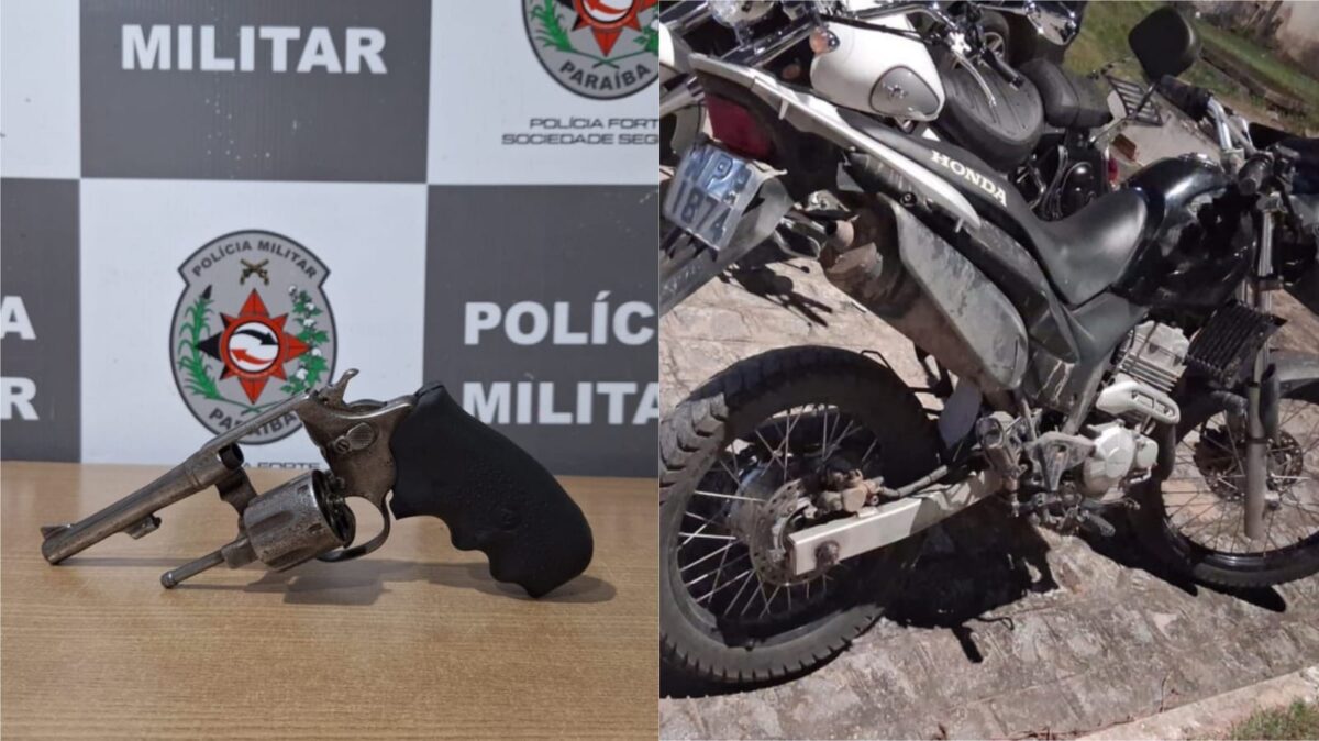 Polícia apreende revólver e moto roubada após perseguição em comunidade de João Pessoa (foto: divulgação/PMPB) João Pessoa