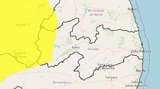 Alerta do Inmet, válido para vários estados do país, também abrange a Paraíba. (foto: reprodução/Inmet) 