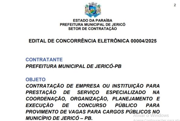Prefeitura de Jericó lança edital para contratar organizadora de novo concurso público 1 Jericó se prepara para realizar concurso