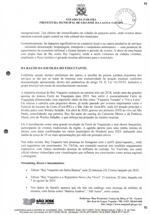 Justificativa do contrato. (foto: reprodução/Tramita TCE-PB)
