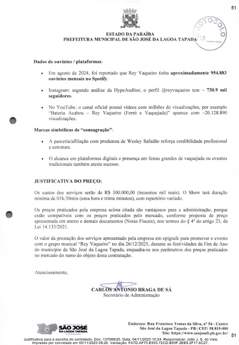 Justificativa do contrato. (foto: reprodução/Tramita TCE-PB)