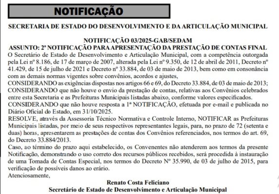 notificacai-573x400 Governo notifica 59 prefeituras que não prestaram contas de convênios realizados com o Estado