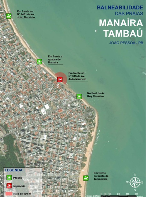 Trechos impróprios em Manaíra. (foto: reprodução/Sudema)