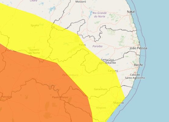Mapa mostra abrangncia do alerta climtico do Inmet
