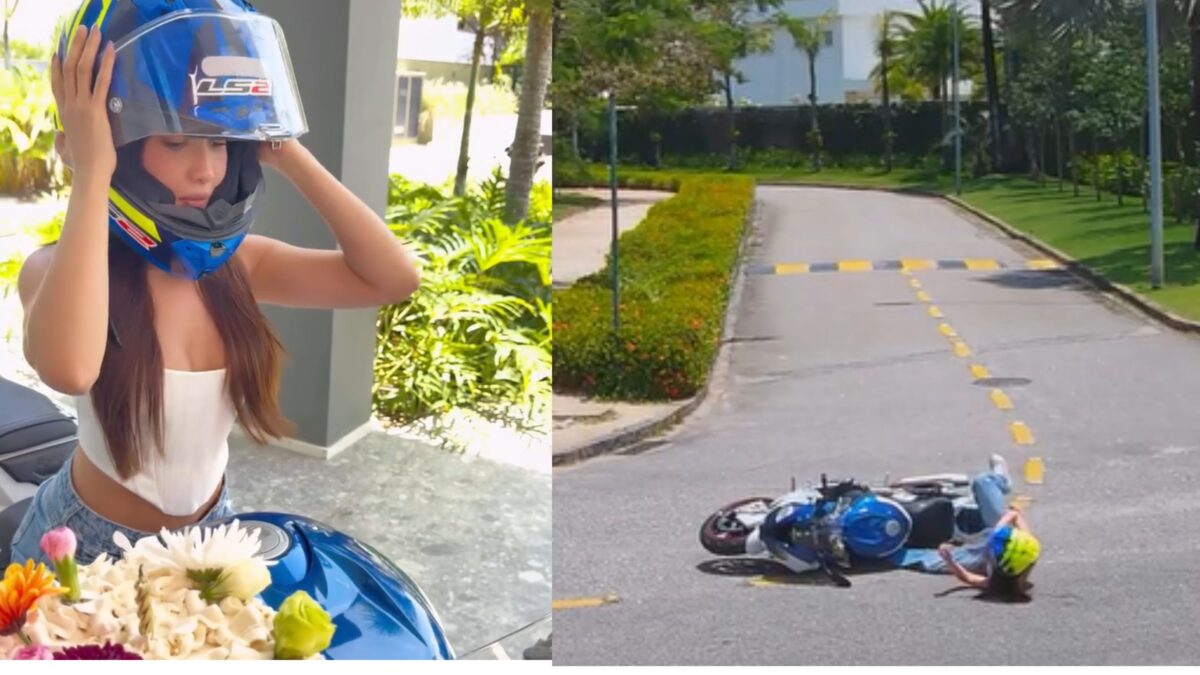 Vídeo flagra queda de Juliette após ganhar moto avaliada em R$ 140 mil do noivo: 'Inaugurando'