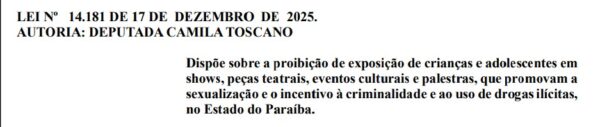 Nova lei na Paraíba proíbe sexualização infantil em eventos
