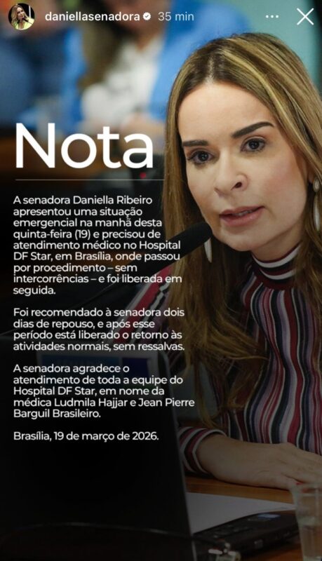senadora, daniella ribeiro, hospital