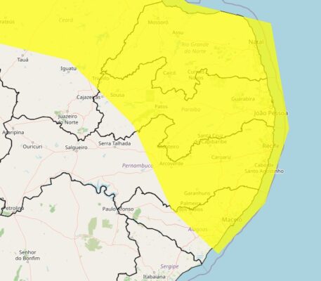 Inmet emite novo alerta de chuva forte até quinta-feira em 204 cidades da Paraíba