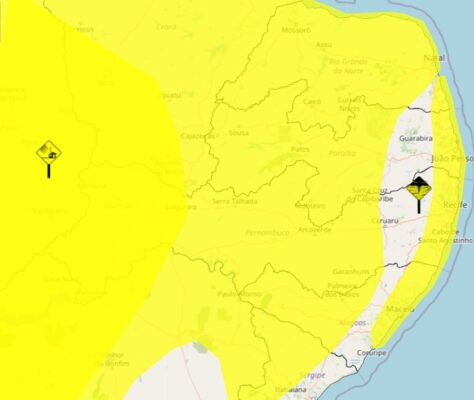 Há dois alertas ativos para a Paraíba