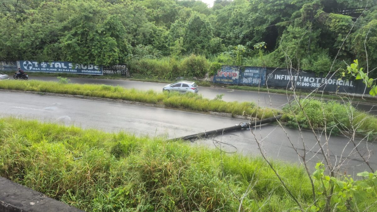 Poste cai e bloqueia fluxo para Acesso Oeste próximo a viaduto na Avenida Sanhauá